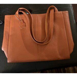 🆕Women Cognac Brown Genuine Leather Work Shoulder Laptop‎ Compartment Handbag